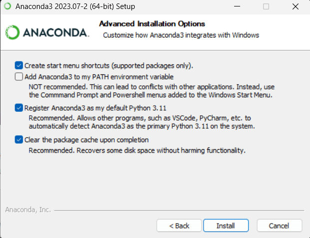 Cinquième fenêtre d'installation d'Anaconda. Options avancées
